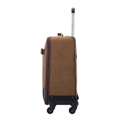 Vintage-Style Canvas and Leather Rolling Suitcase – Durable, 360° Spinner Wheels, Ideal for Travel